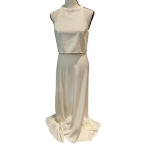 JILL JILL STUART Ivory Bridal Gown Dress Size 2 Two Piece Crop Top Train